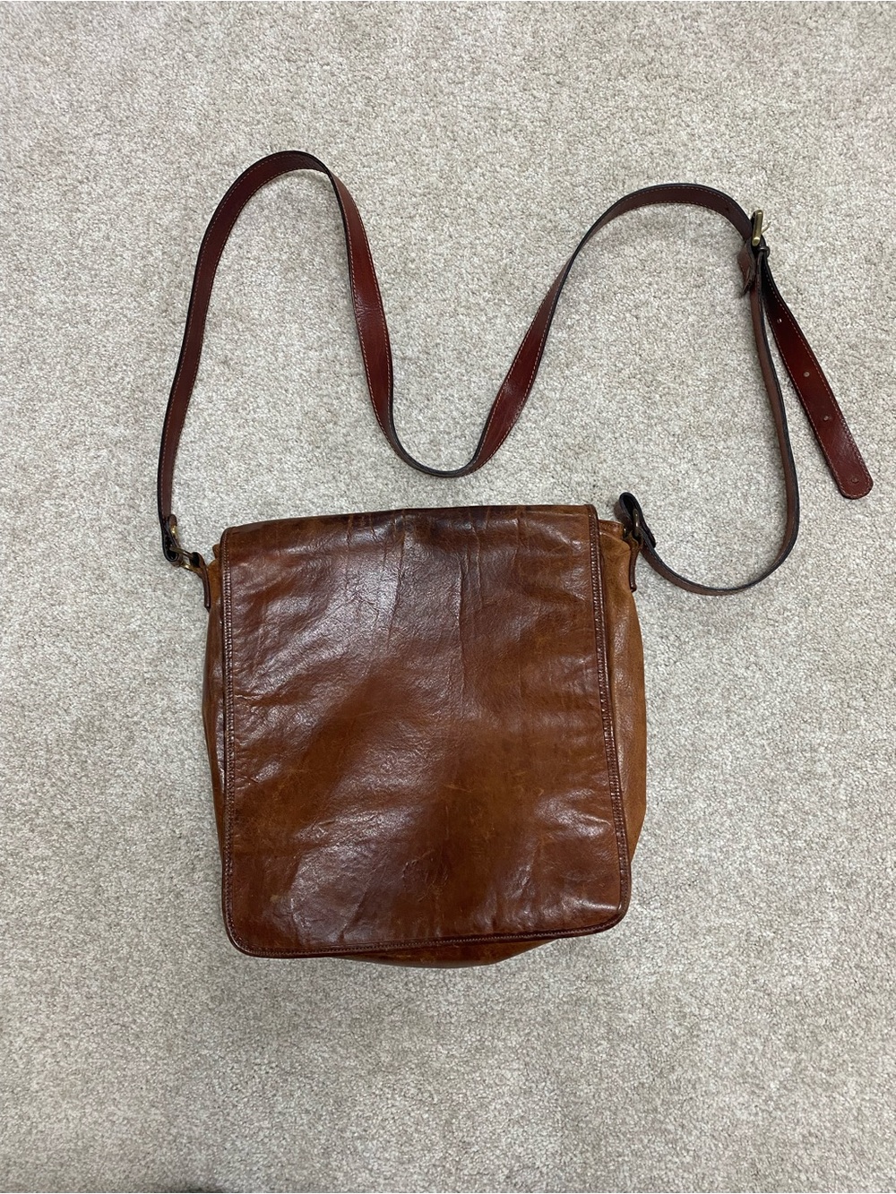 Men's Brown Leather Crossbody Messenger Bag